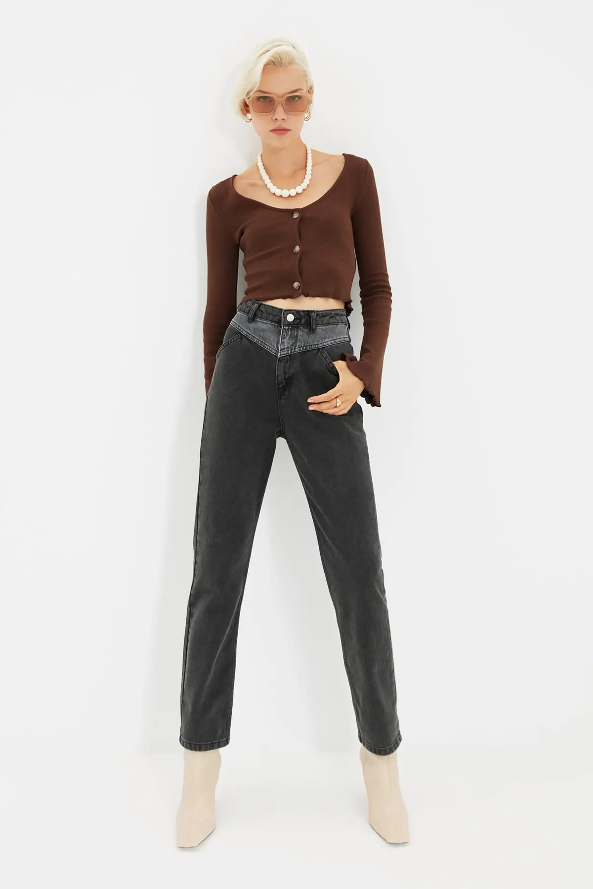 

Trendyol With Color Block High Waist Bootcut Jeans TWOAW22JE0422