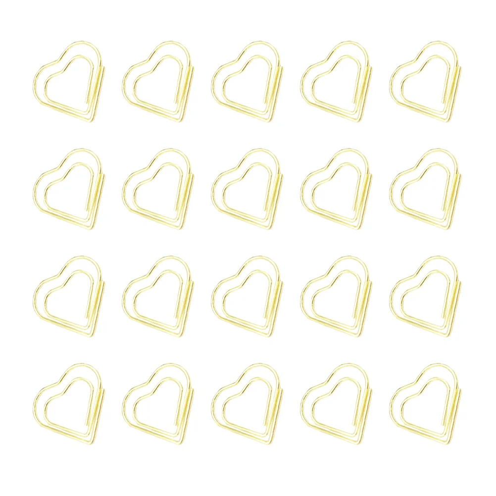 

20pcs Heart Shaped Paper Clip Practical Portable Paper Holder Creative Simple Metal Paper Clamp for Home (Golden)