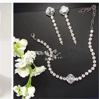 luxury bridal crystal big oval stone choker necklace wedding jewelry for women rhinestone charm pendant earrings jewelry set