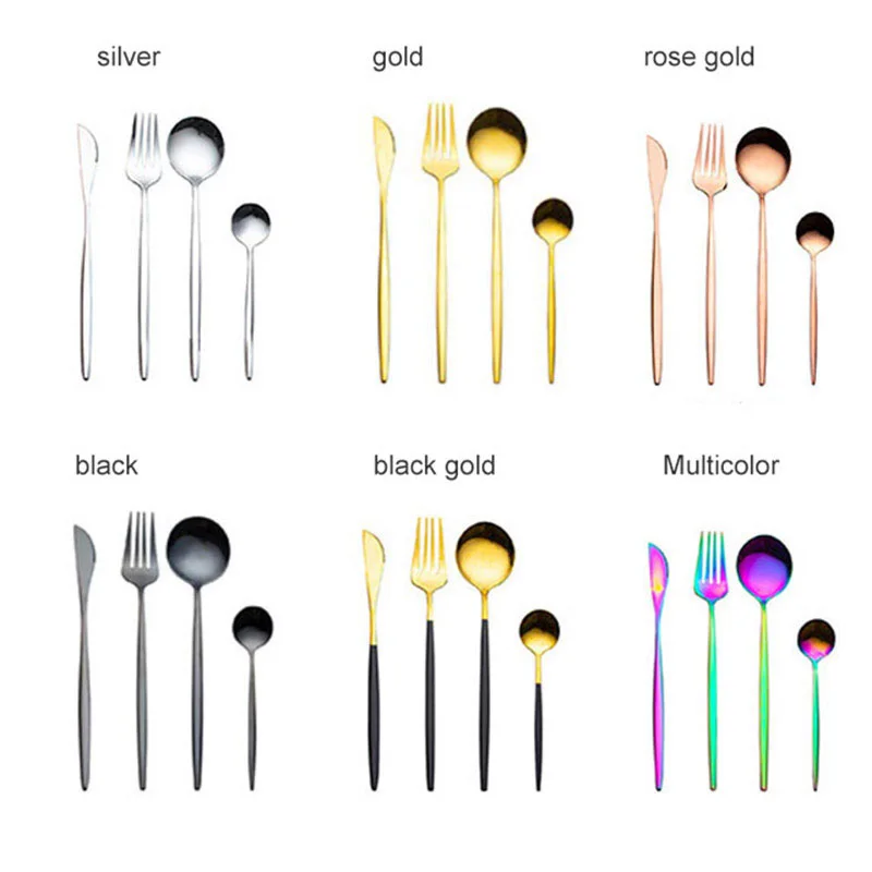 Gold plated Dinnerware Sets 304 Stainless Steel Cutlery Tableware Western Steak silver Knife Fork tea Spoon dinner kitchen t1