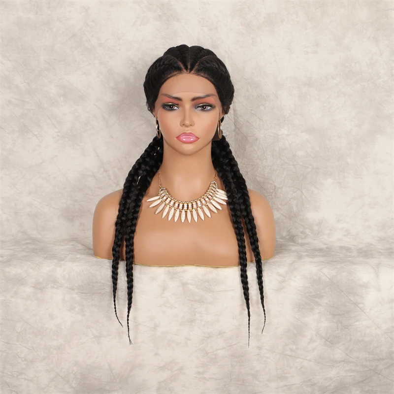 

Youthfee Double Dutch Braided Wigs With Baby Hair Braids Wig For Black Women 26 Inches Box Braided Wigs Synthetic Lace Front Wig