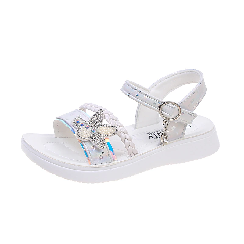 

2022 Summer New Sweet Princess Kids Fashion Princess Solid Children Soft Rhinestones Flower Shine Party Shoes