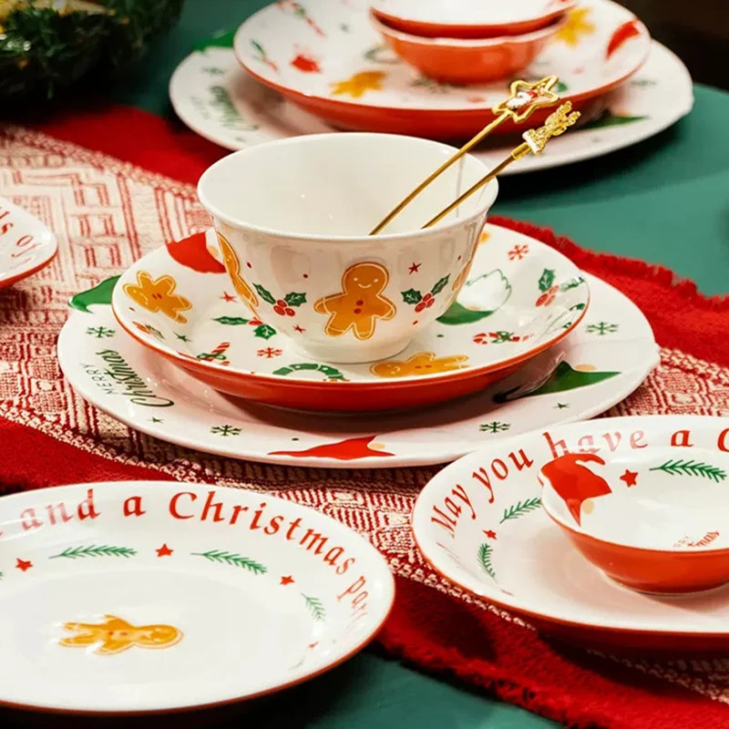 Набор керамической рождественской посуды с ручкой Суповая тарелка столовая