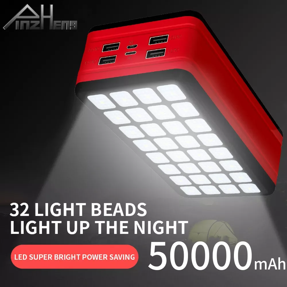 

NEW IN PINZHENG 50000mAh Power Bank For Mobile Phone Outdoor Camping Portable Charger External Battery Big lights Powerbank Pove