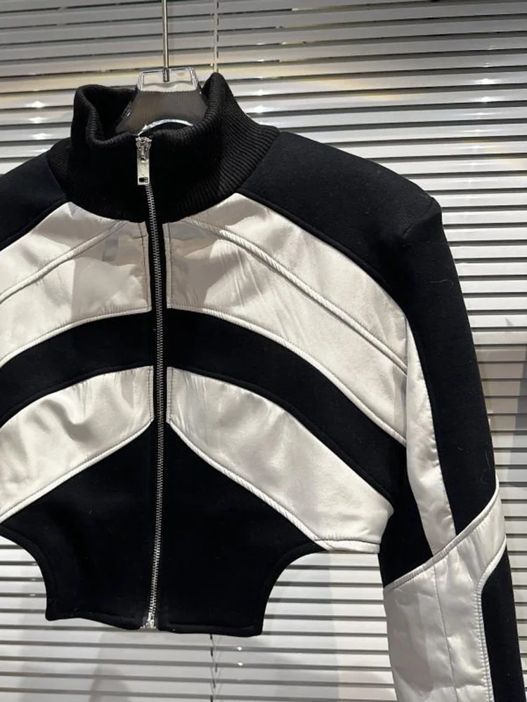 Женская свободная куртка-водолазка DEAT тонкая куртка контрастных цветов с