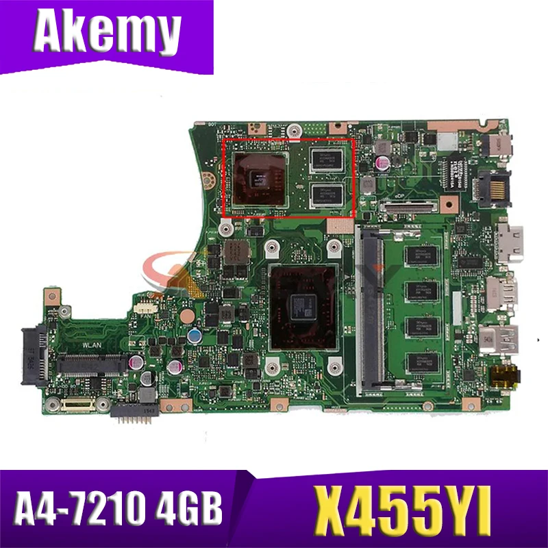 

Материнская плата X455YI с процессором A4-7210, 4 Гб ОЗУ для Asus X455YI X455Y X455DG X455D, материнская плата для ноутбука X455YI, тест материнской платы 100% ОК