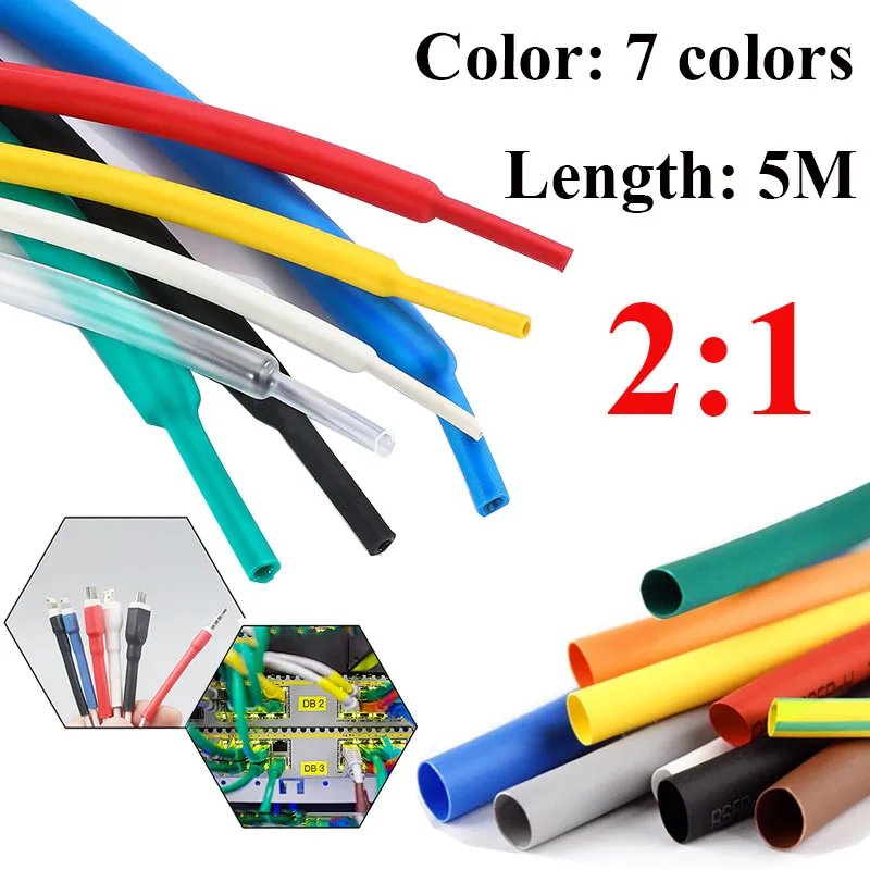 

5M 2:1 Diameter 2 9 10 11 12 1314 mm Heat Shrink Heatshrink Tubing Tube Sleeving Wrap Wire Sell DIY Connector Repair