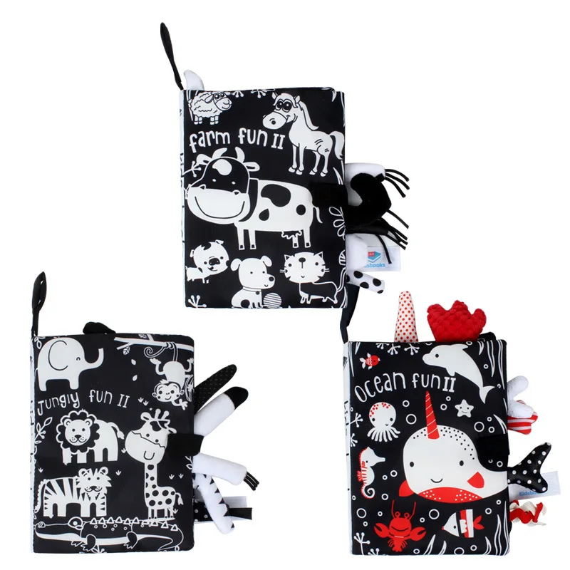 

Детская тканевая книга с мультяшным 3D хвостом черно-белые красные животные Моющиеся игрушки для младенцев для раннего развития звуковая бу...