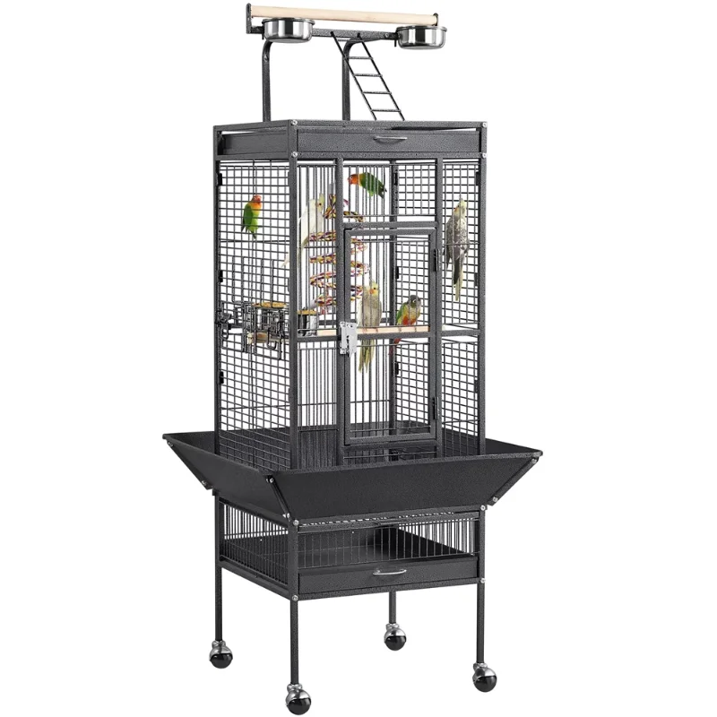 

61.5inch Rolling Metal Bird Cage for Cockatiel Lovebird, Black parrot cage bird house