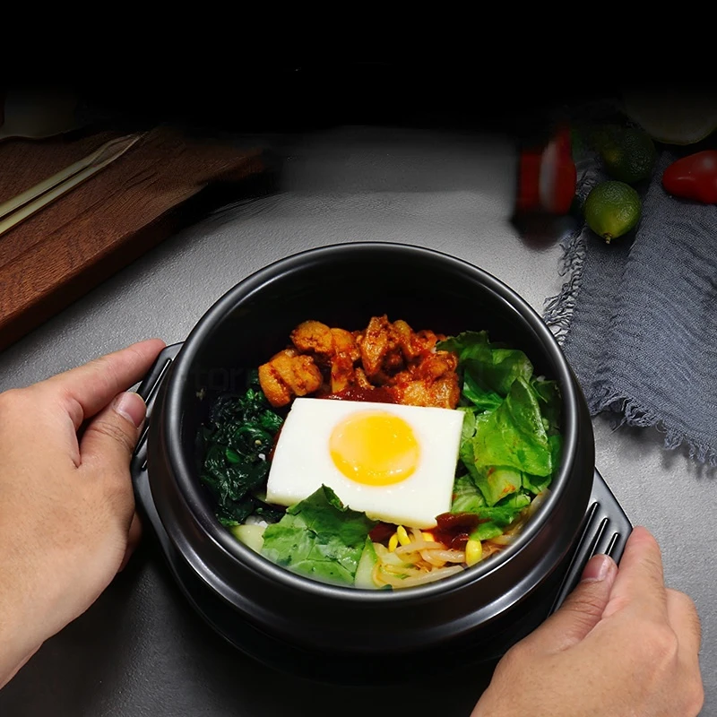 Korean Ceramic Bowl Korean Dolsot for Bibimbap Soup and Other Food with Tray