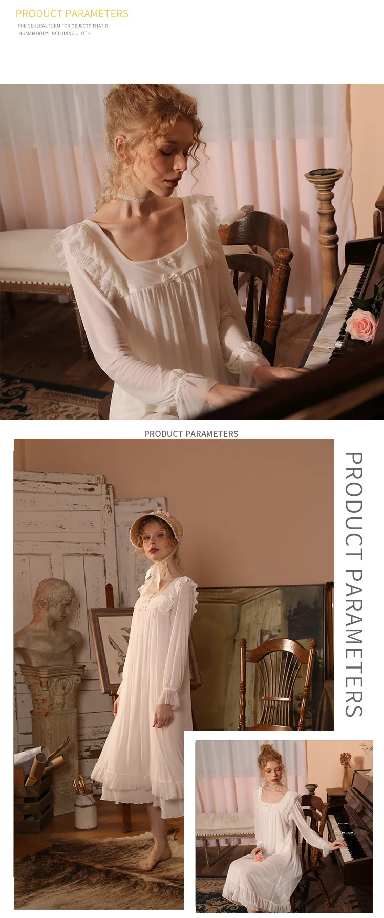 New Women's Retro Court Style Square Neck Soft Comfortable Stringy Selvedge Long Skirt Nightgowns Sleepshirts Sleepwear Pajama