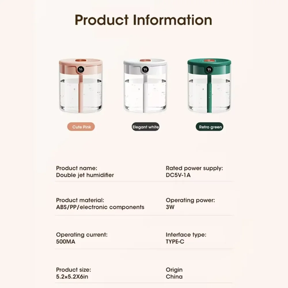 Niye 침실용 대용량 아로마 에센ndar 오일órias저 공기 가습기 LCD 습도 существо스플레이 2LDouble