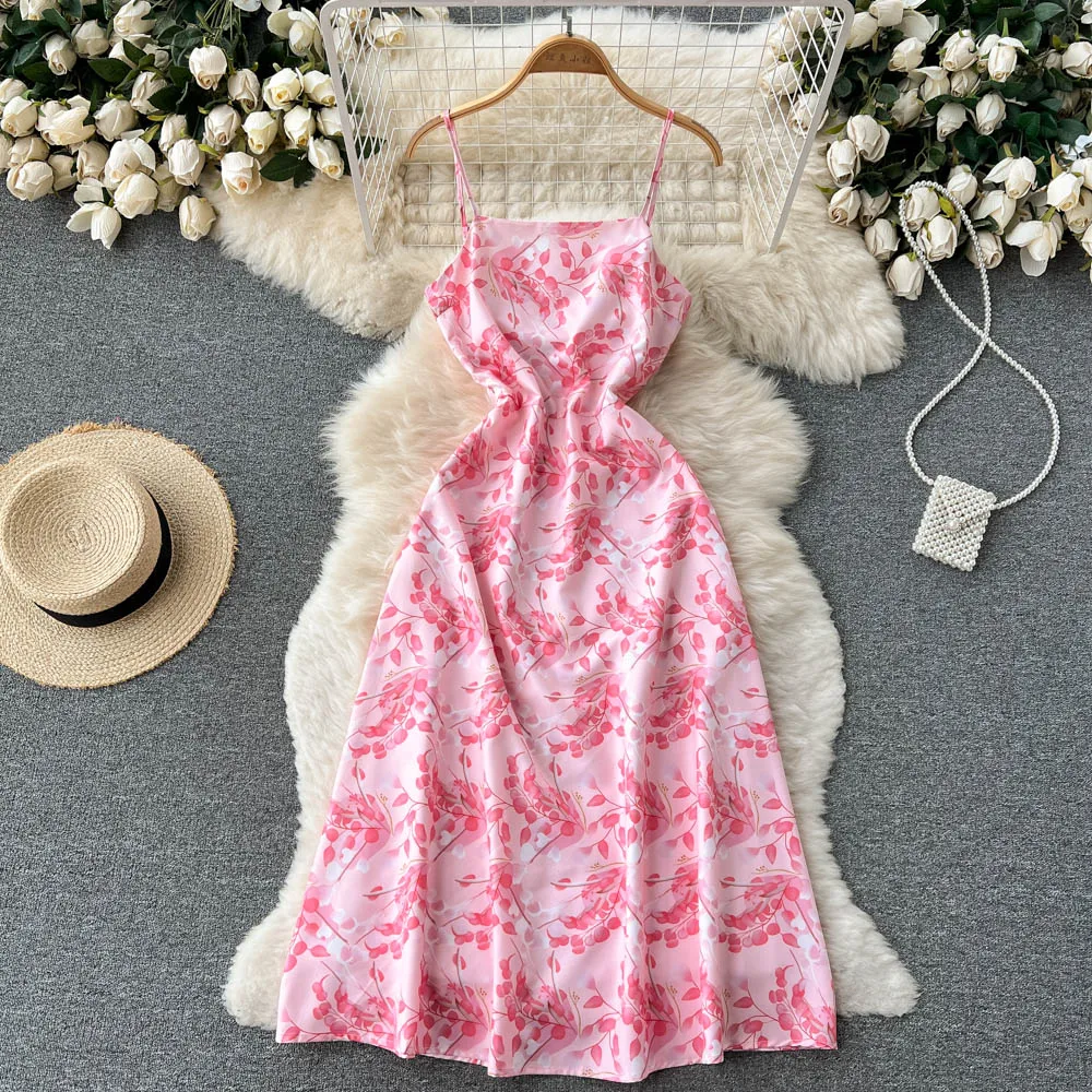 

2022 Summer New Fairy French First Love Knee-length Dress High-end Sweet Temperament Floral Fresh Suspender Dress Women's Skirt