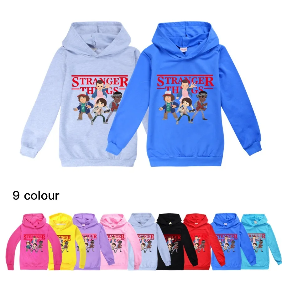 

Stranger Things Kids Clothes Hooded Sweater Streetwear Sweatshirt Cartoon Cotton Pullover Hip Hop Teenager Boys Girls Clothing