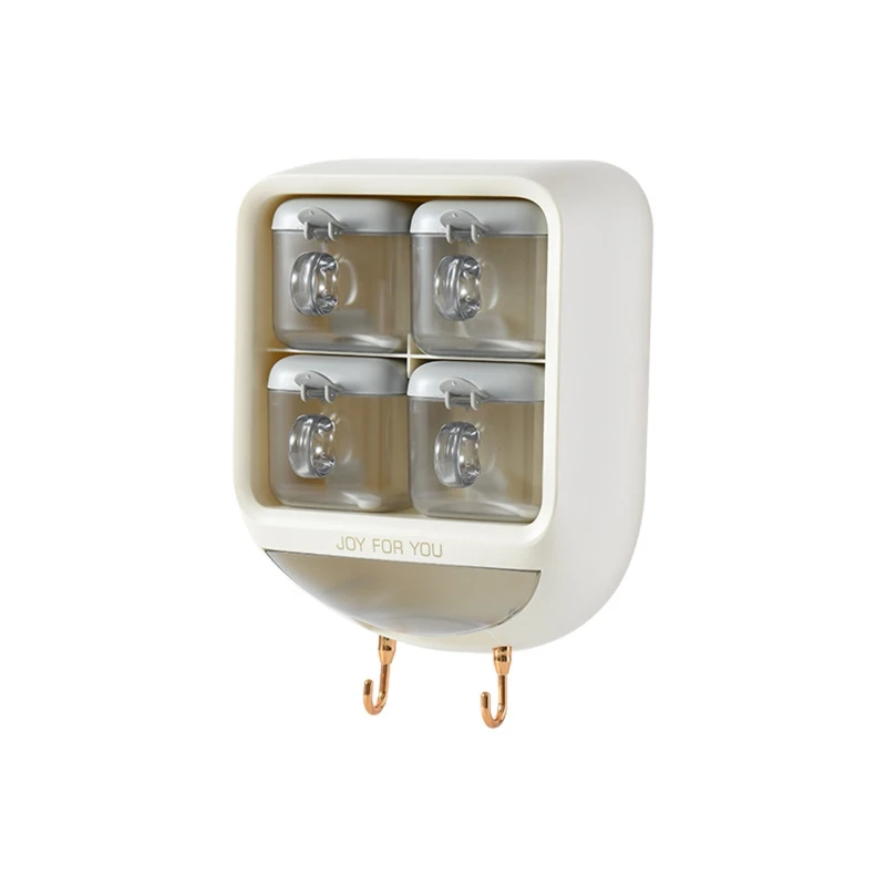 

Wall Mount Spice Rack Organizer with Seasoning Containers Spoons Supplies for Home Kitchen Restaurant Sugar Bowl Salt Spice Rack