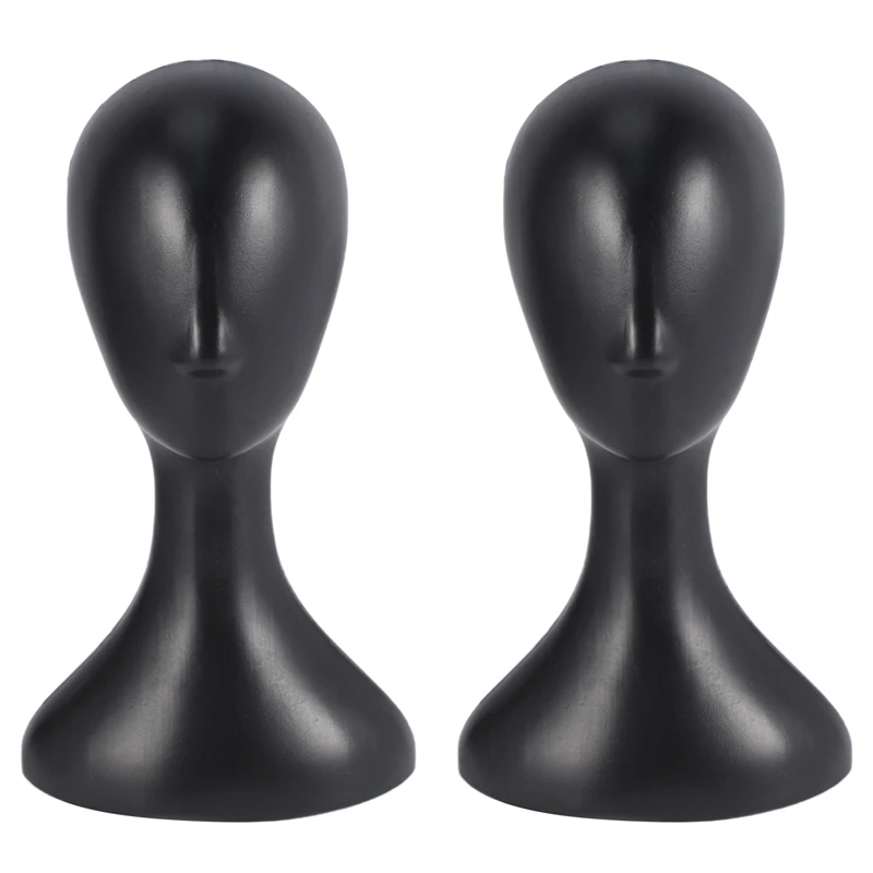 

2X Lady High Plastic Head Wig Head Female Model Head Black