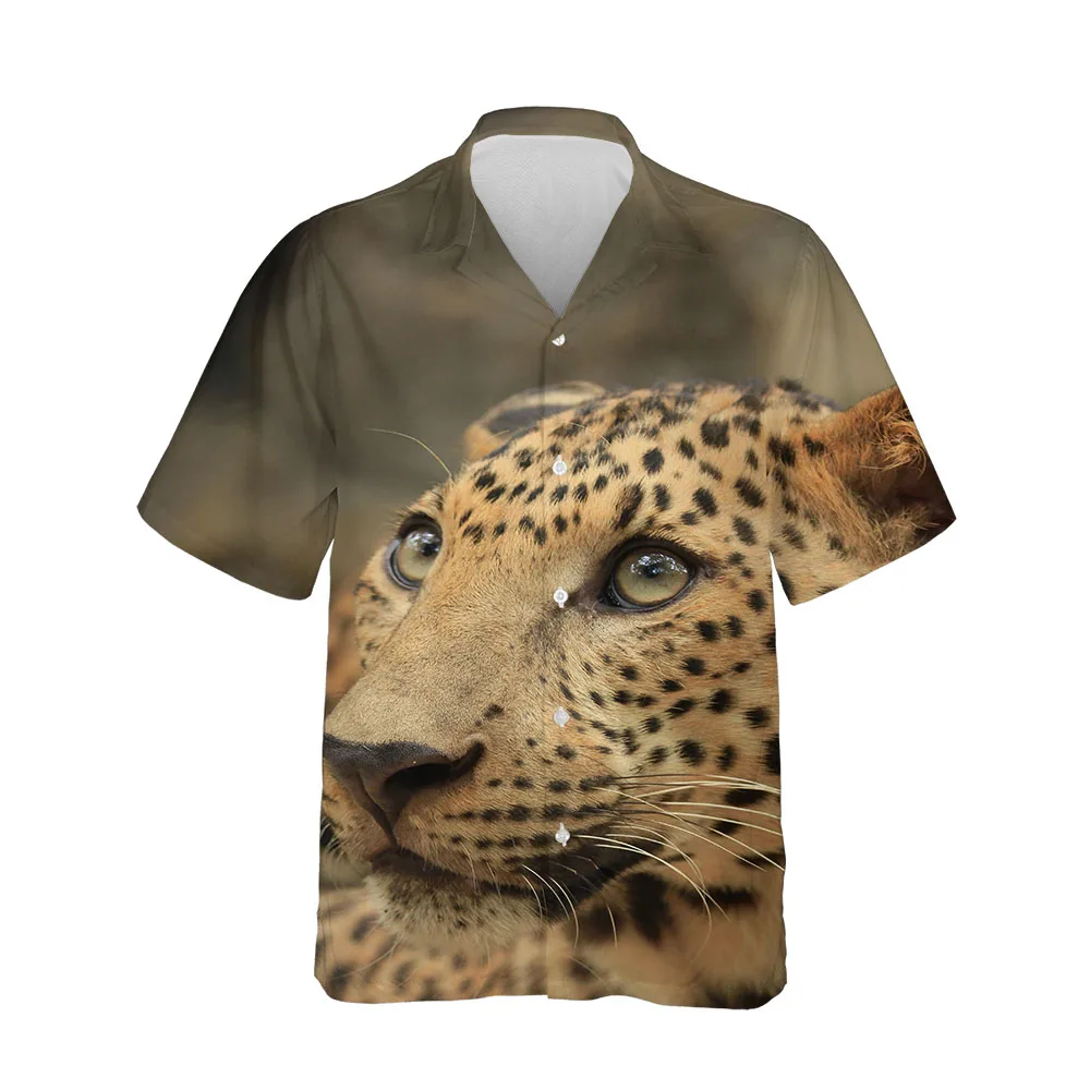 Jumeast New 3D Summer Men Shirt Fashion Cheetah Animal Picture Mens Hawaiian Shirt Short Sleeve Streetwear Breathable Blouses