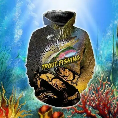 

3D Толстовка с капюшоном для любителей рыбалки форель подарок на день отца печать по всему кругу Размер США Лучшая цена