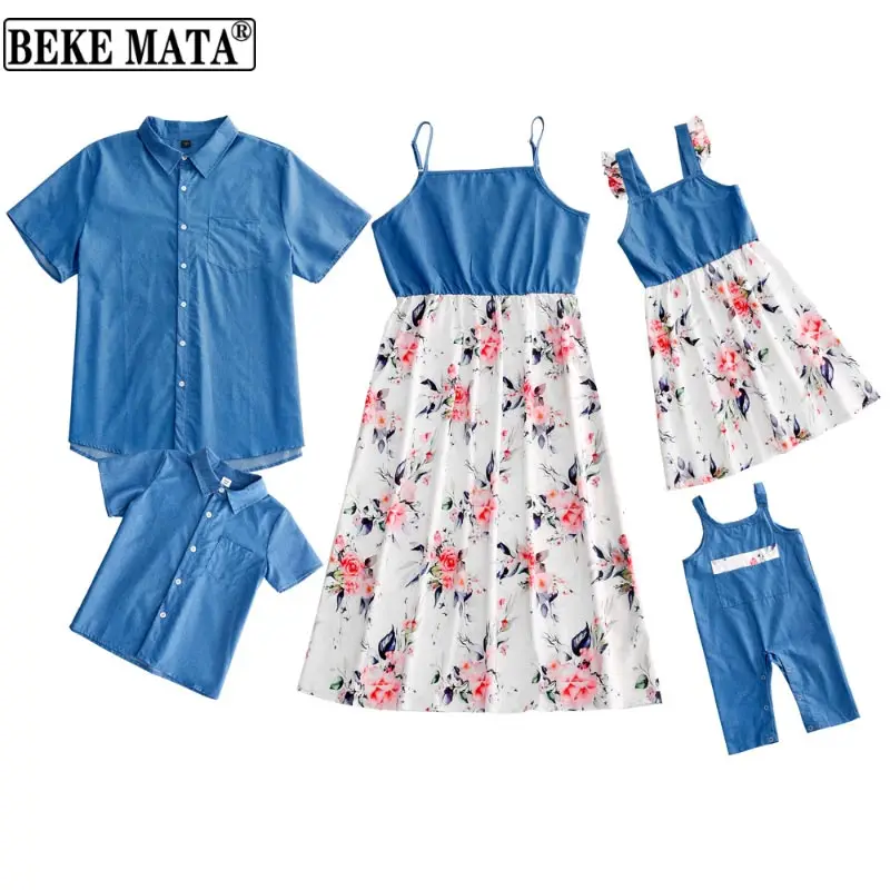

BEKE MATA Family Matching Outfits 2022 Summer Mother Kids Clothes Family Look Mom And Daughter Dress Father Son Matching Shirts