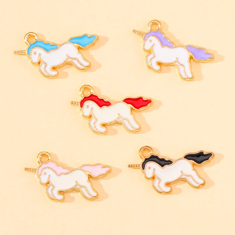 

20pcs 5 Colors Cute Enamel Unicorn Charms for Women Jewelry Making Earring Pendant Necklace Keychain Craft Accessories Findings