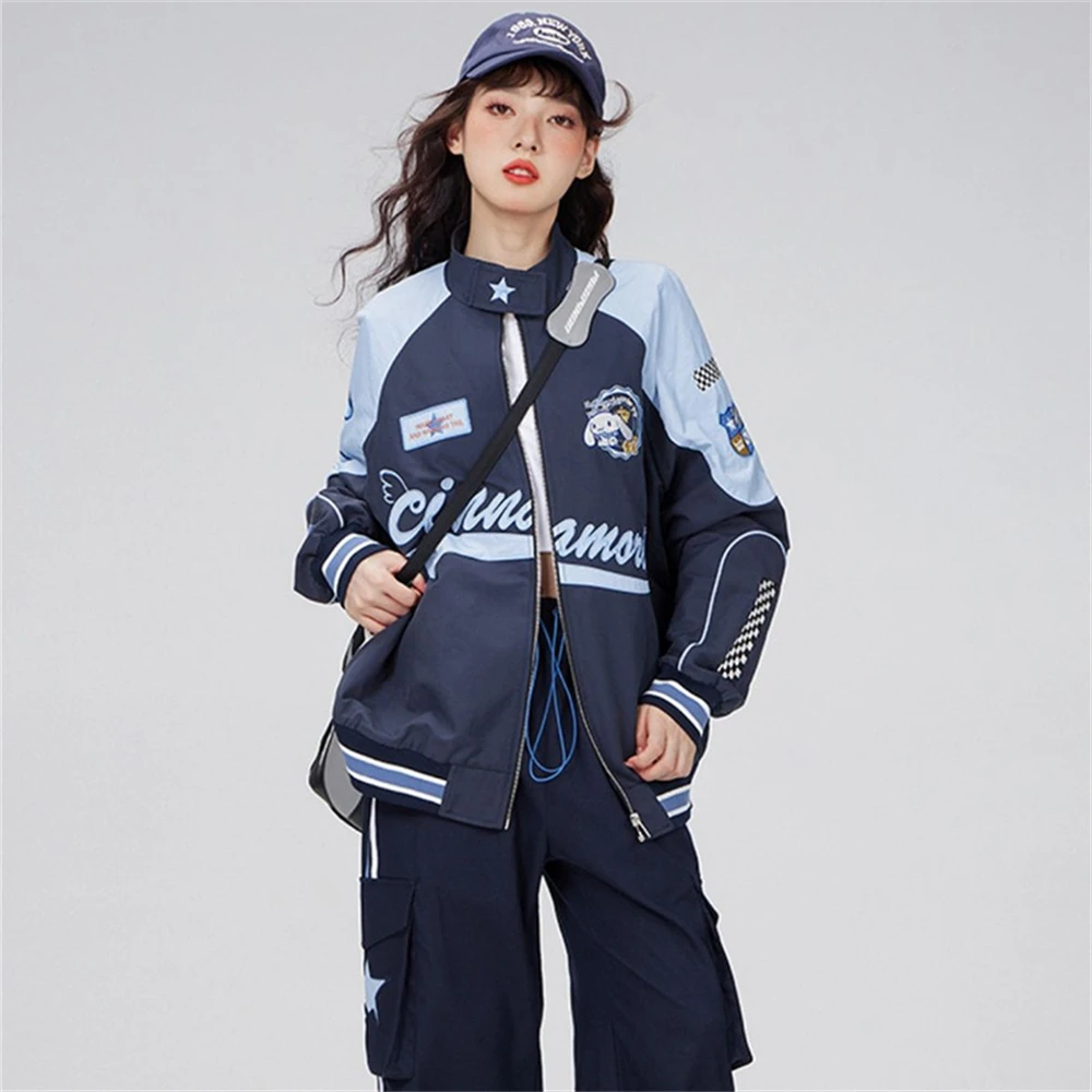 

Кавайная Sanrio Cinnamoroll аниме американский стиль винтажная мотоциклетная куртка Женский оригинальный дизайн дикая ширина свободное тонкое пальто