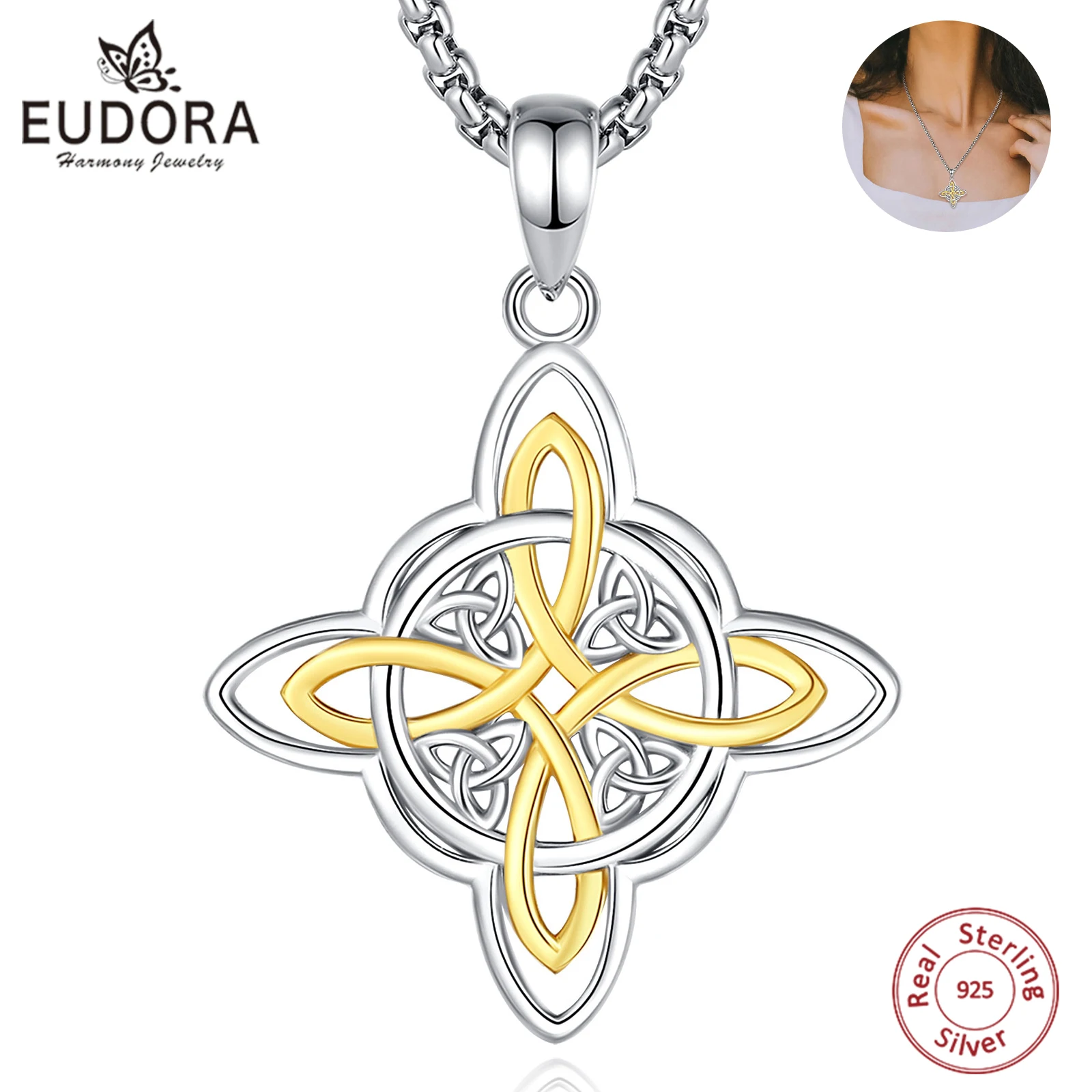 Ожерелье Eudora из стерлингового серебра 925 пробы с узлом ведьмы