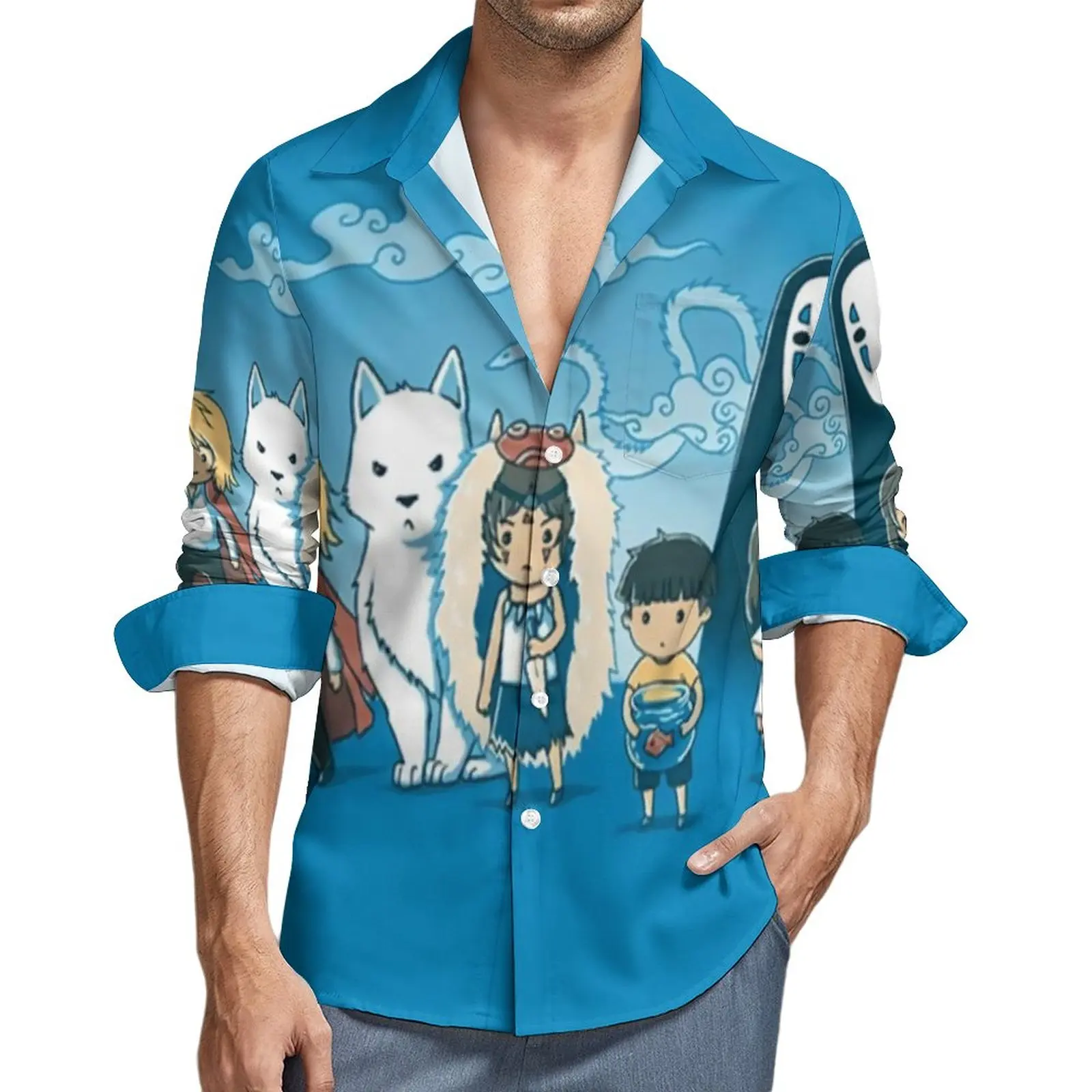 

Милая рубашка Тоторо без лица, повседневные рубашки с японским аниме, уличная одежда на заказ с длинным рукавом, блузки, осенняя Ретро Одежд...