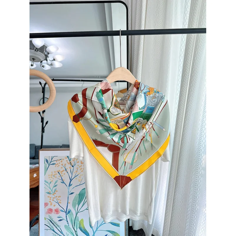 Шелковый шарф AB Side желтый роскошный брендовый саржевый хиджаб шаль шарфы на шею