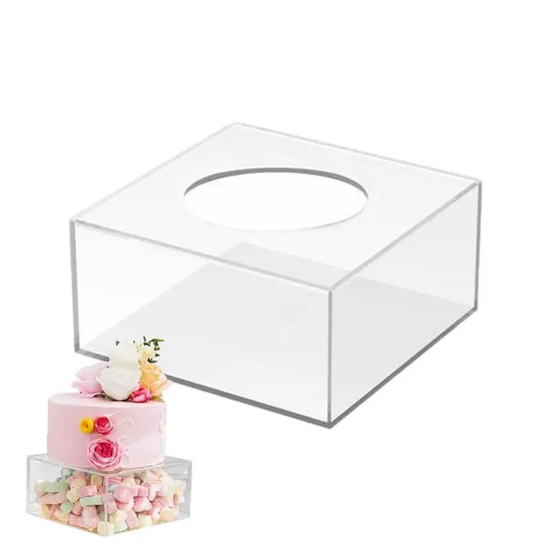 

Cake Stand Square Acrylic Cake Stand With Lid Fillable Cake Display Box Tiered Cake Display Board Centerpiece Organizer