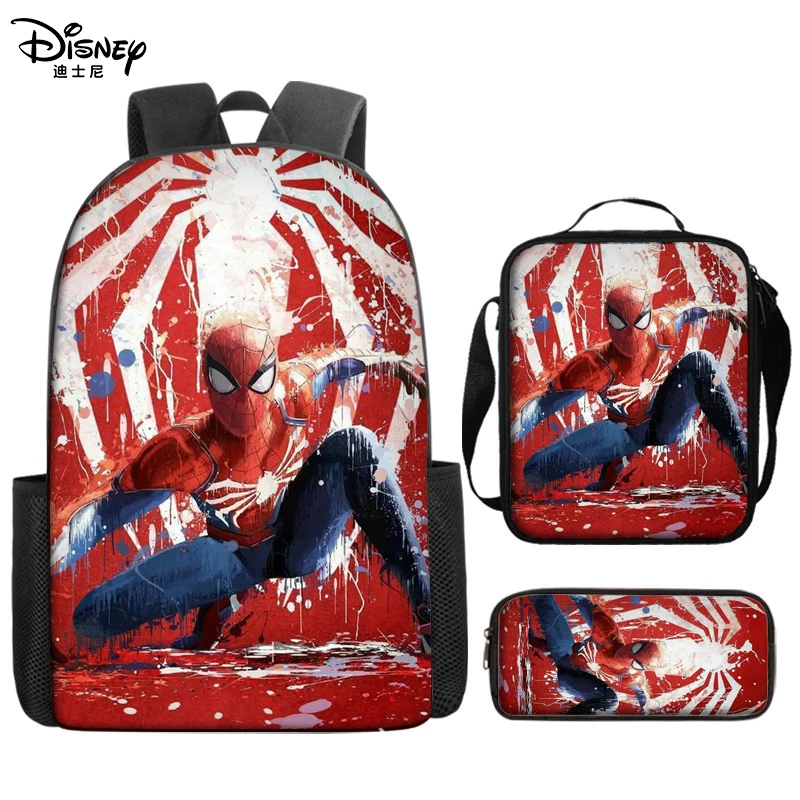 

3pcs/set Disney Spider Man Student Backpack Pencil Case Lunch Bag Children's Wear-resistant Air Cushion Backpack Student Gift