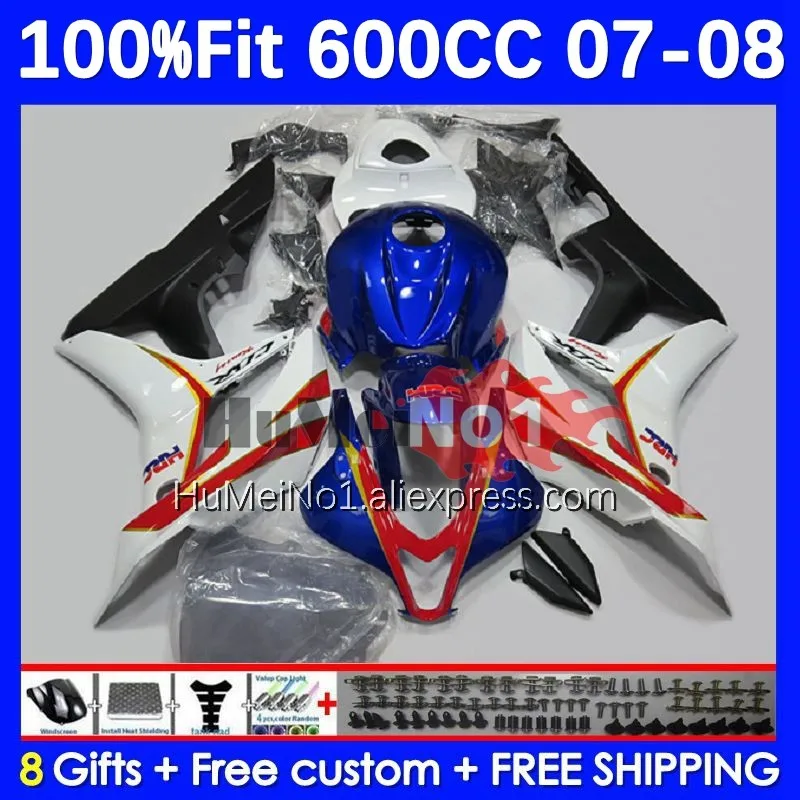 

Injection For HONDA CBR 600 RR CC 600RR 600F5 CBR600RR 36No.151 CBR600F5 600CC CBR600 RR F5 2007 2008 07 08 Fairing blue white