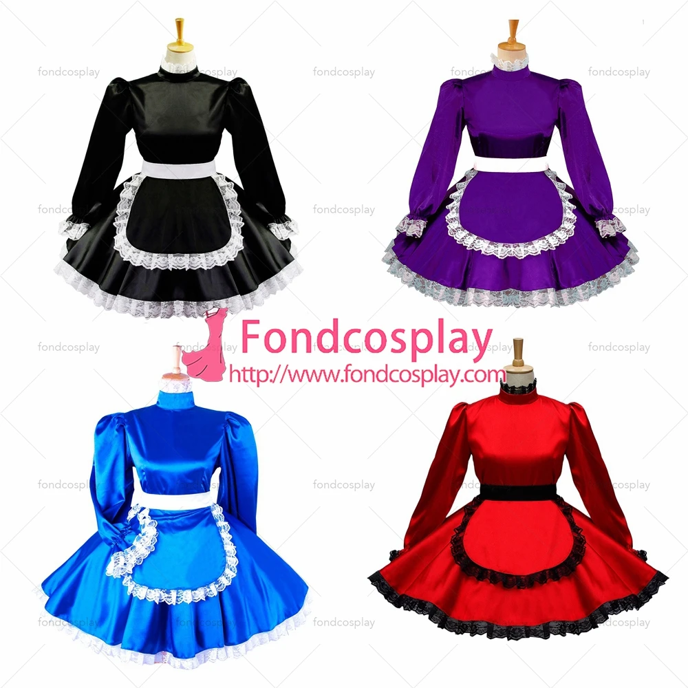 

adult sexy cross dressing sissy maid short Black Satin Dress Lockable Uniform Cosplay Costume Custom-made[G579]