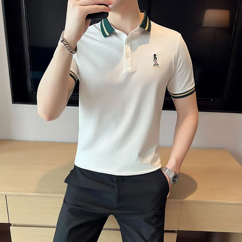 

2022f Lapel plus plus plus size fat man plus 8xl light luxury business embroidery short sleeve polo shirt slim fit