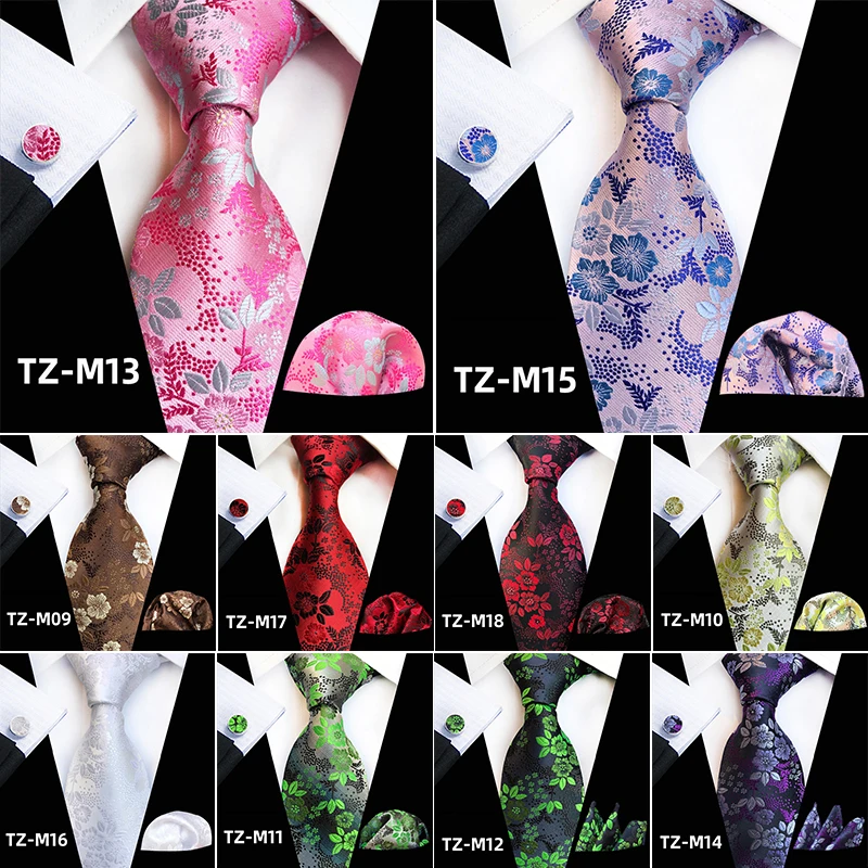 

Набор из шелковых галстуков и запонок Hanky, роскошные мужские галстуки с цветочным рисунком, черные и золотые галстуки, карманные Квадратные запонки, мужской свадебный галстук