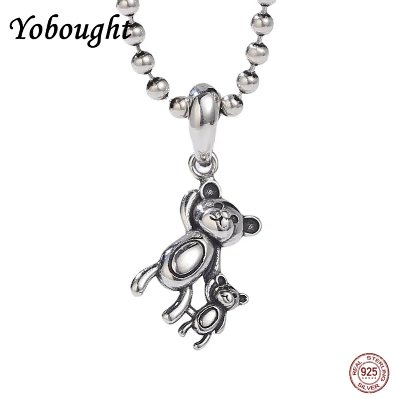 S925 чистый серебряный милый кулон с медвежонком для женщин ретро тайское серебро