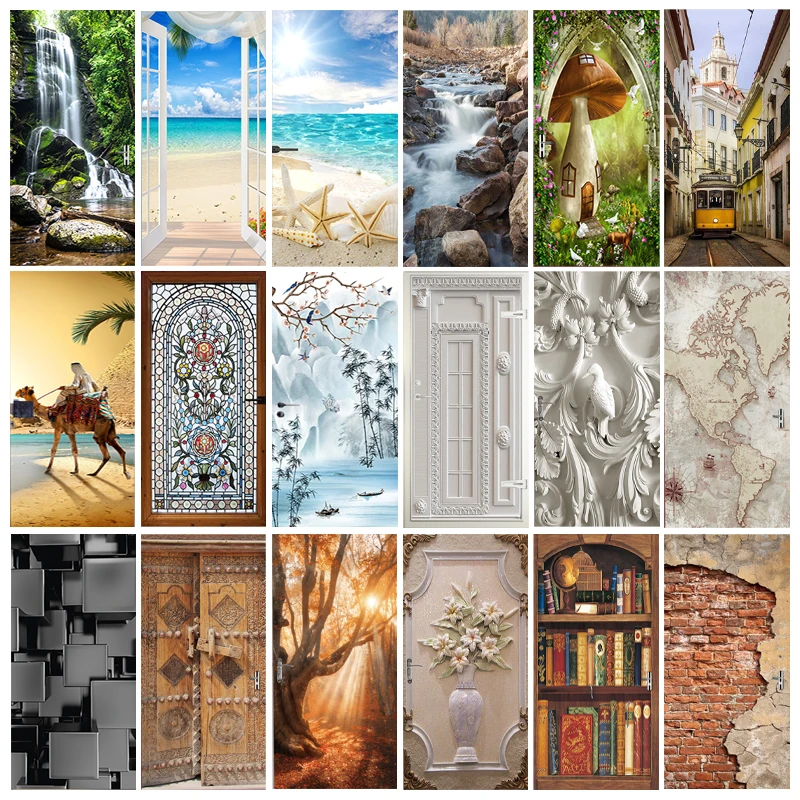 

Self Adhesive Door Stickers 3D Wallpaper on The Door Wrap Wall Sticker Removable Door Poster Art Mural Door Decal Dropshipping