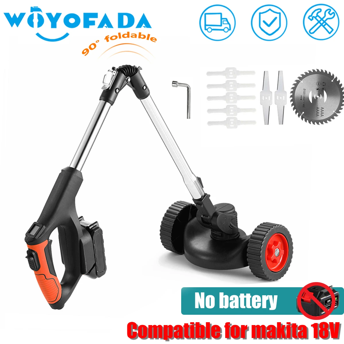 Adjustable Length Telescopic Cordless Lawn Mower Foldable Handheld Electric Grass Trimmer Pruning Garden Tools For Makita 18V