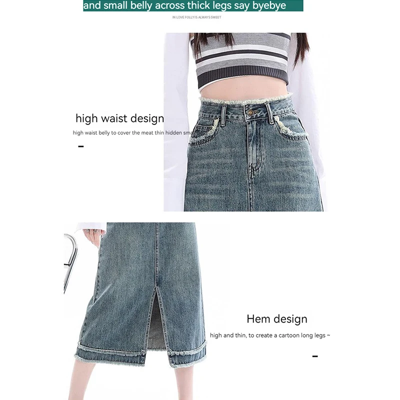Real time shoot of denim skirt for women in summer retro blue commuting versatile fashion high waistband buttocks a short skirt
