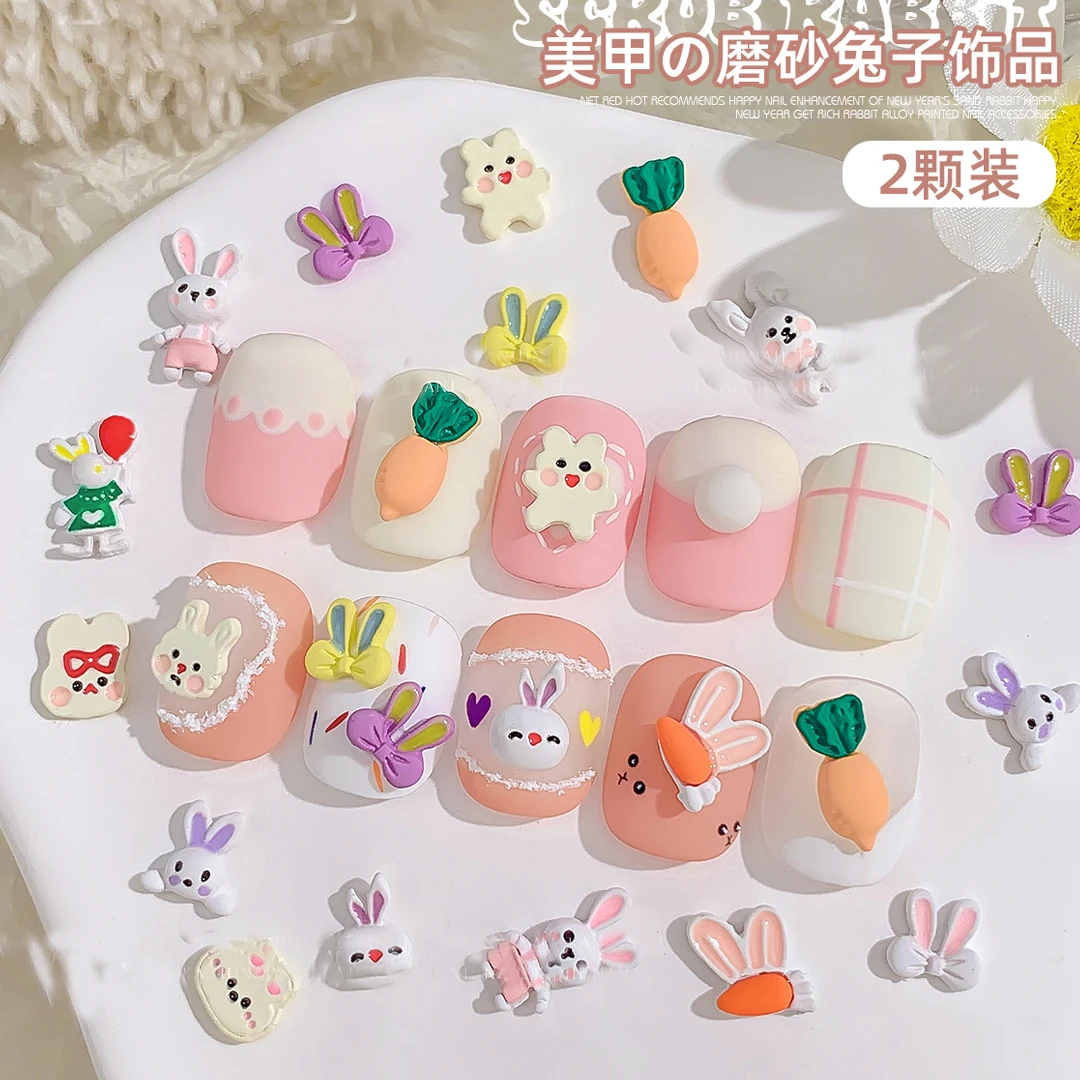 

3D Resin Nail Charms Rabbit Bunny Carrot Cute Cartoon Art Rhinestones Kawaii Jewelry Decorations DIY Manicure Accessories 2023