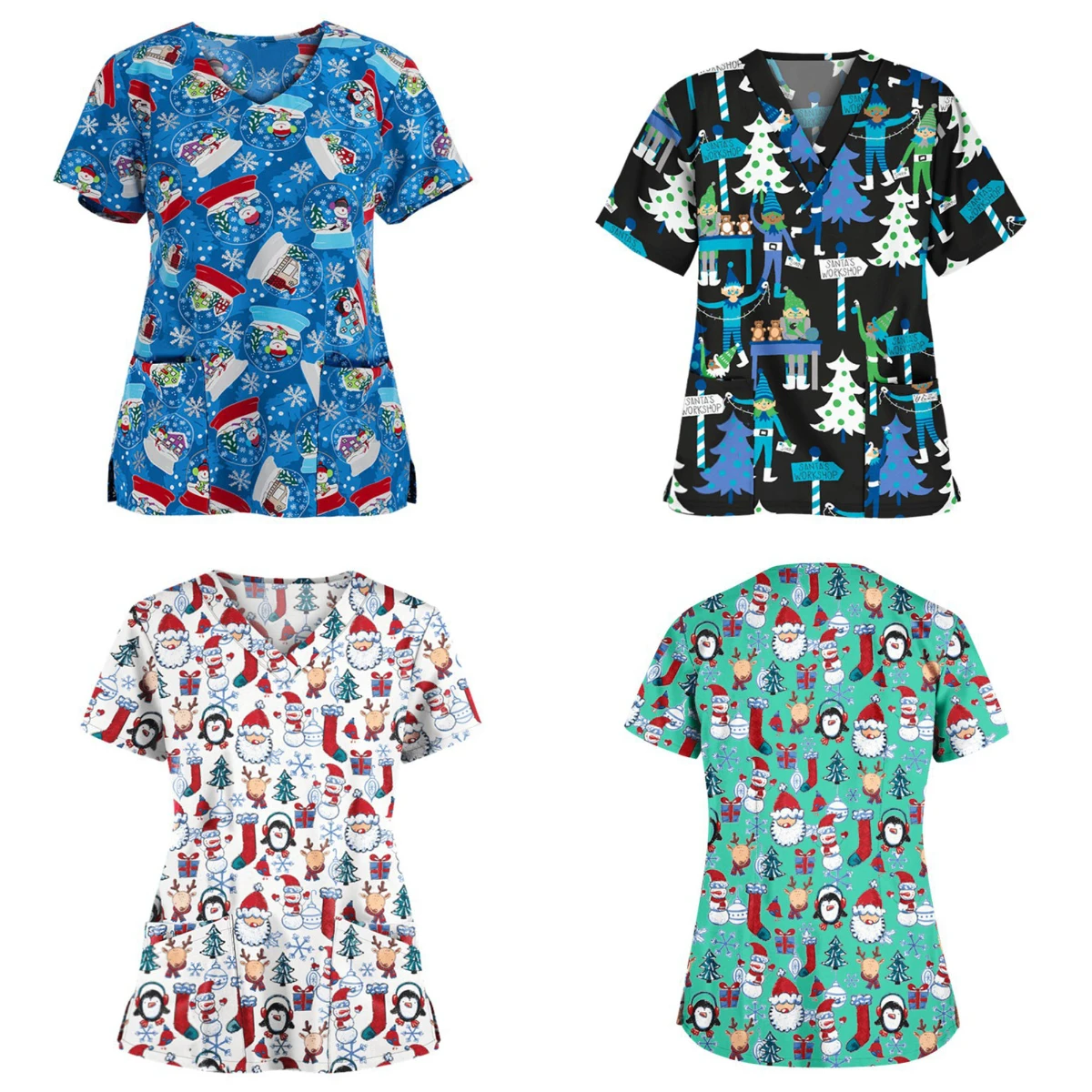 

Christmas Printed Top Fashion Slim Spa Nurse Lab Uniform