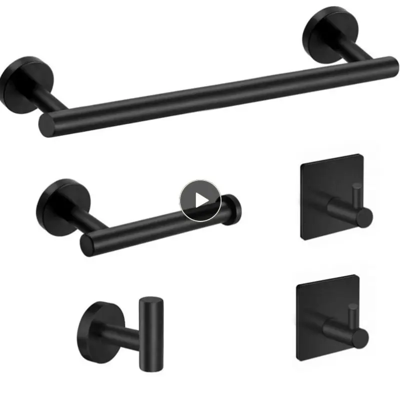 

/set Towel Holder Matte Black Silver Stainless Steel Round Wall Mounted Towel Rack Organizer Set Bathroom Hardware Pendant
