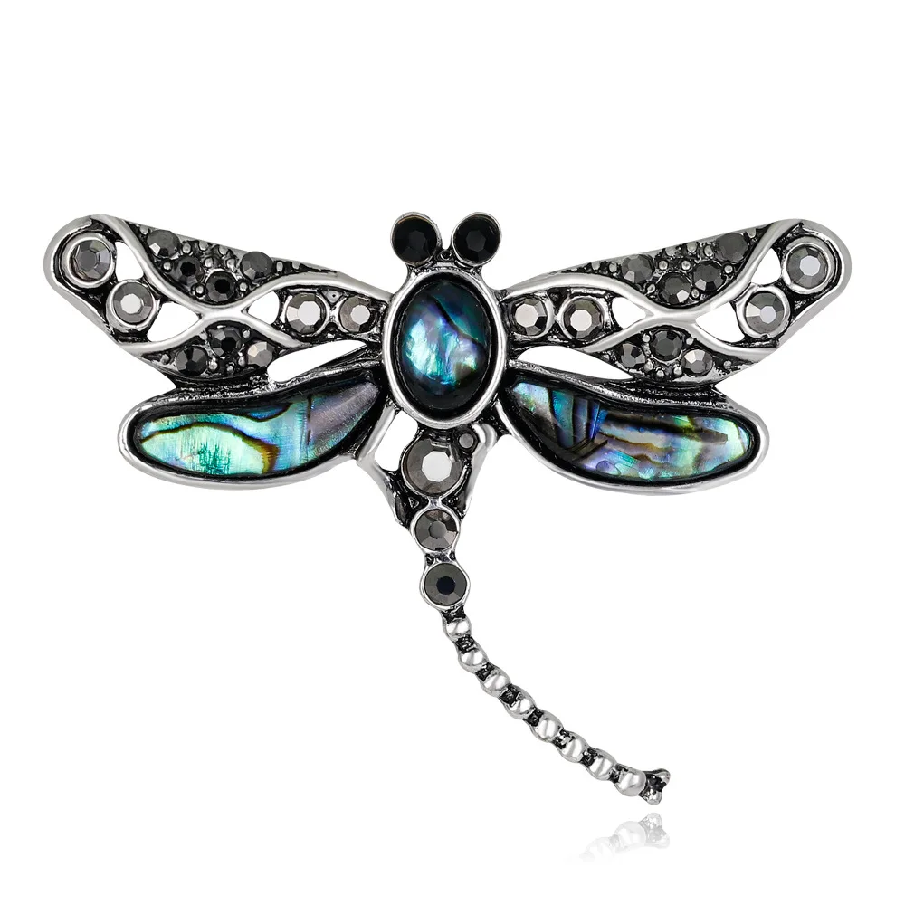 

TULX Fashion Dragonfly Brooches For Women Natural Shell Insect Brooch Lapel Pins Badge Jewelry Dress Coat Accessories