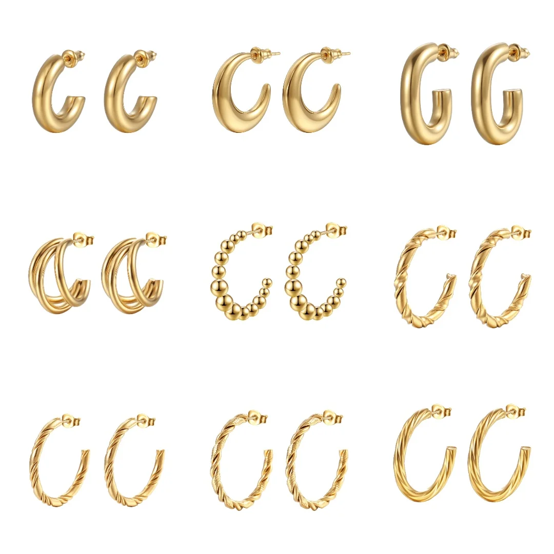 

Stainless Steel Hoop Earrings for Women Multi Spiral Twist Glossy Gold CC Earrings Punk Jewelry Wholesale Dropshipping