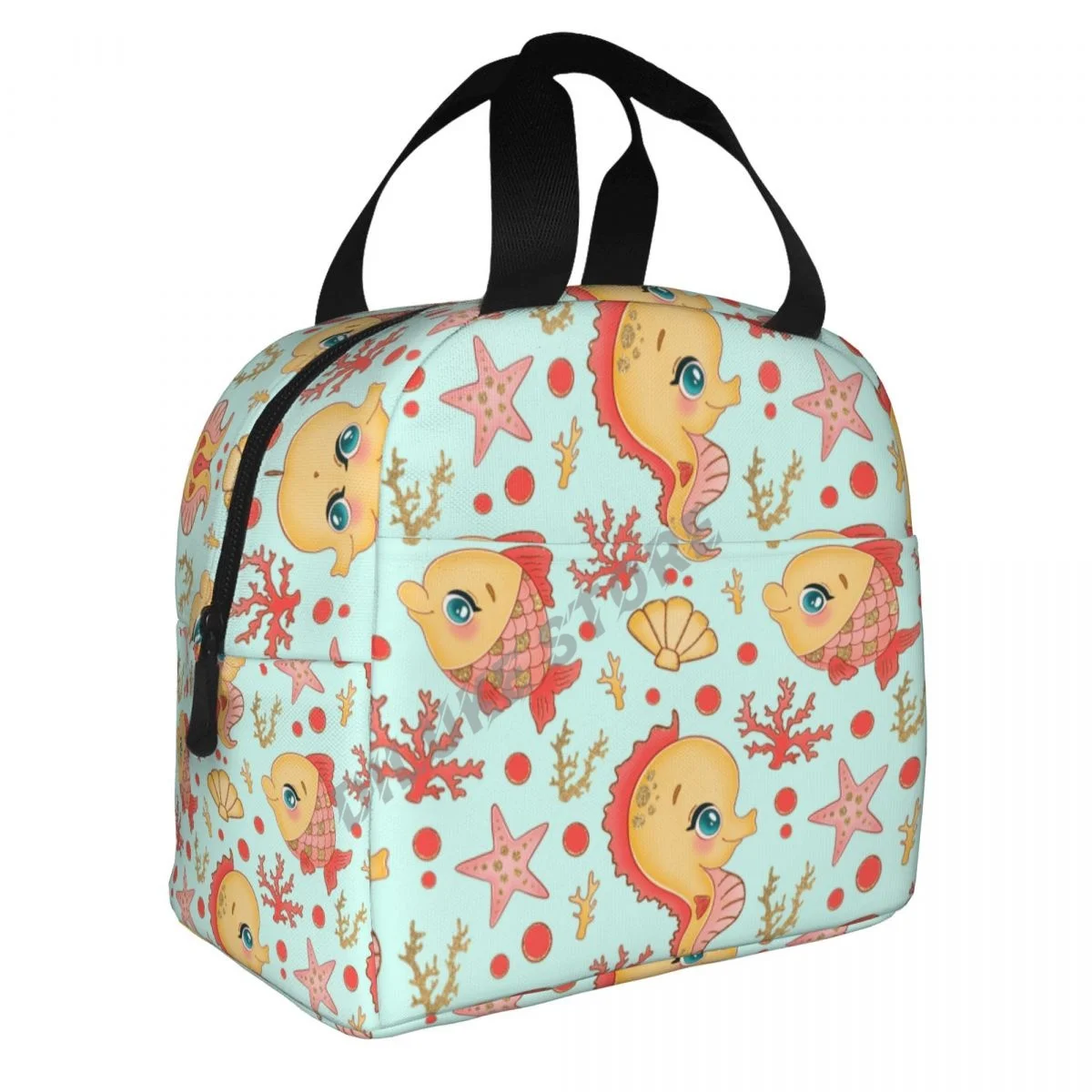 

Marine Ocean Animals Fish, Seahorse insulated Lunch Bags Print Food Case Cooler Warm Bento Box for Kids Lunch Box for School
