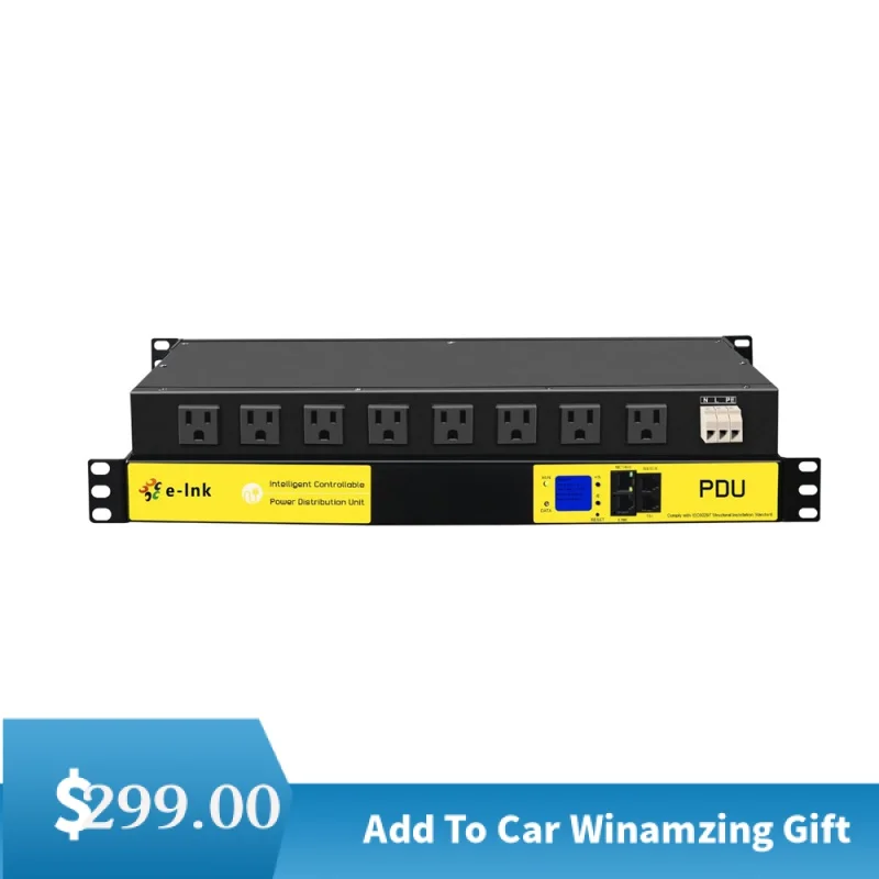 1U Rack Mount Switched PDU Surge Protector Smart Power Distribution Unit, 16A 8 NEMA 5-20R Outlets 110-250V Managed PDU