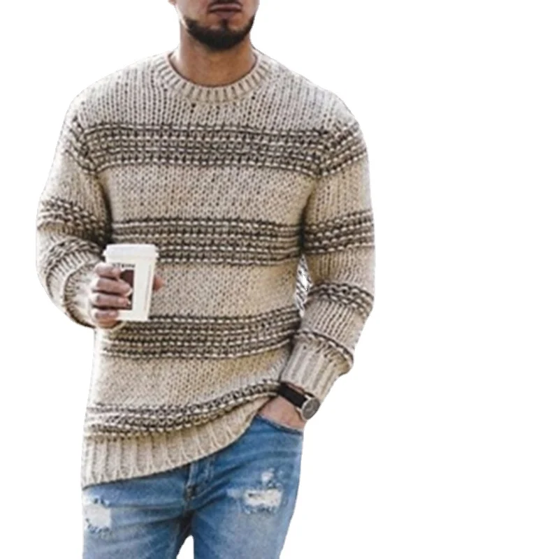 Y2k Autumn Winter Men's New Sweater Fashion Crewneck Knitted Top Striped Casual Sweater Street Tide Men Must Wear Sweater
