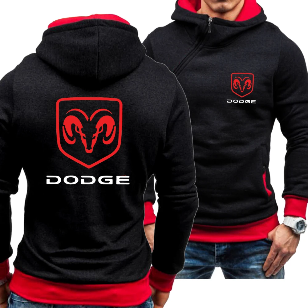 

New Men's Casual Dodge Logo Spring Autumn Hoodie Skew Zipper Long Sleeve Fashion Zip Hoody Sweatshirt Jacket 8 Colors