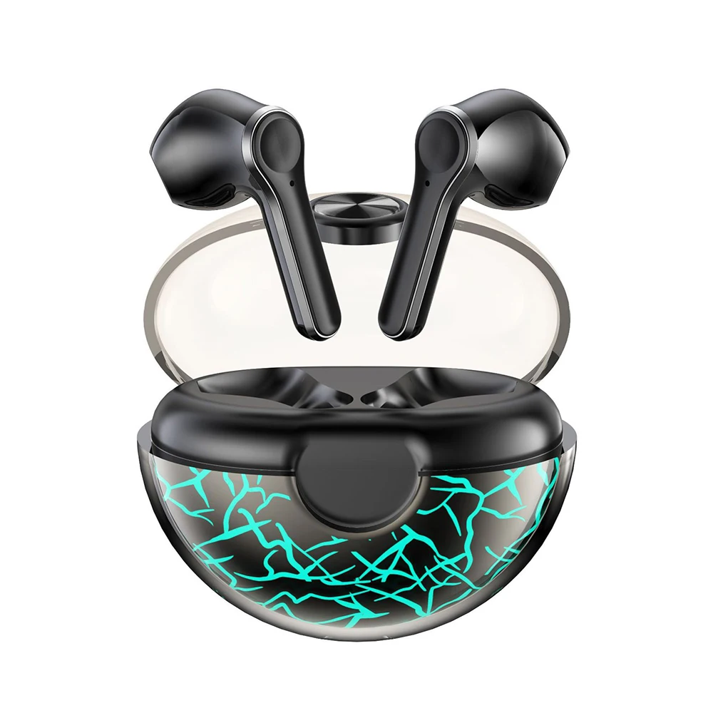 

Transparent Space Capsule Bluetooth Wireless Headset Cracked Colorful Light Headphone Noise Reduction Headset With Microphone002