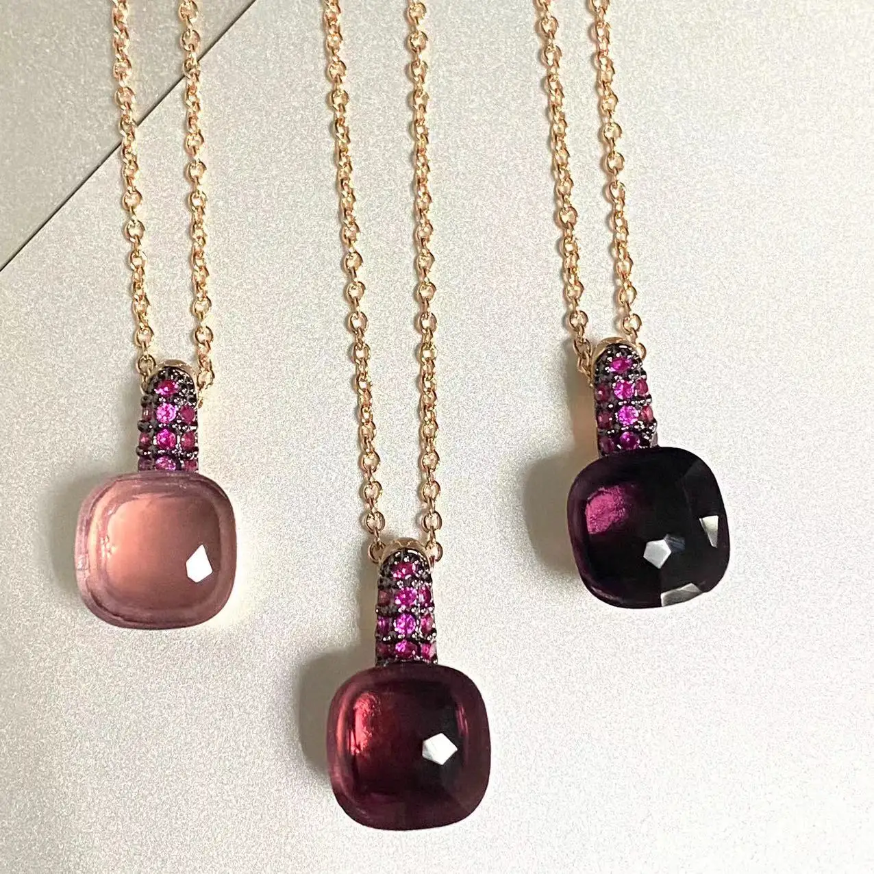 

10.6mm PomellatoNudo Pendant Necklace Water Droplet Inlay Purple Zircon With Gun Black Plated Necklace For Women Jewelry Gift