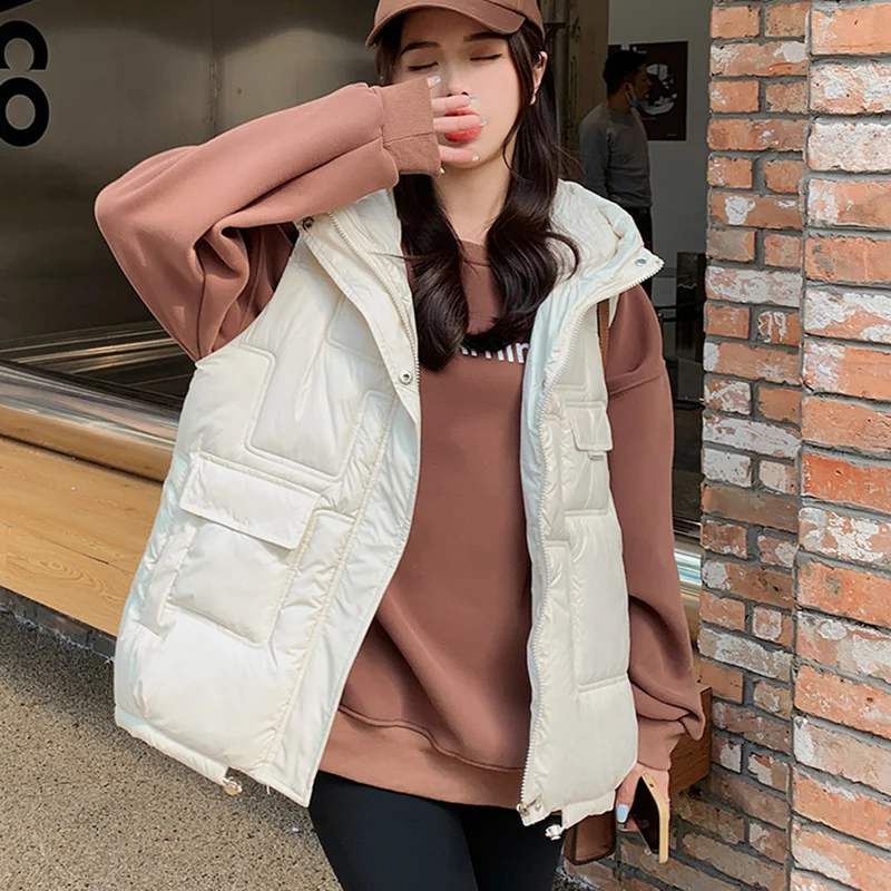 

Down Cotton Vest Women Autumn Winter 2022 New Korean Parkas Sleeveless Vests Loose Outerwear Female Outer Waistcoat Bread Jacket